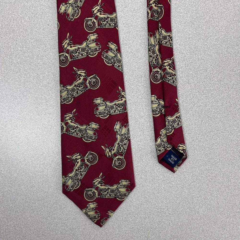 Vintage Polo Ralph Lauren Men's Tie Silk‎ Red Motorcycle Theme Handmade in USA
